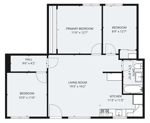 Floor plan for 3 beds, 1 bath, 1100 sqft